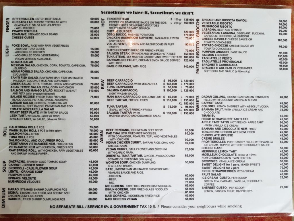 バリ島老舗カフェ・レストラン「Cafe Bali」メニュー１